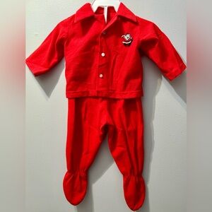 TicToc Infant Wear, Vintage 2 pc Christmas outfit, shirt and footed pants, Santa